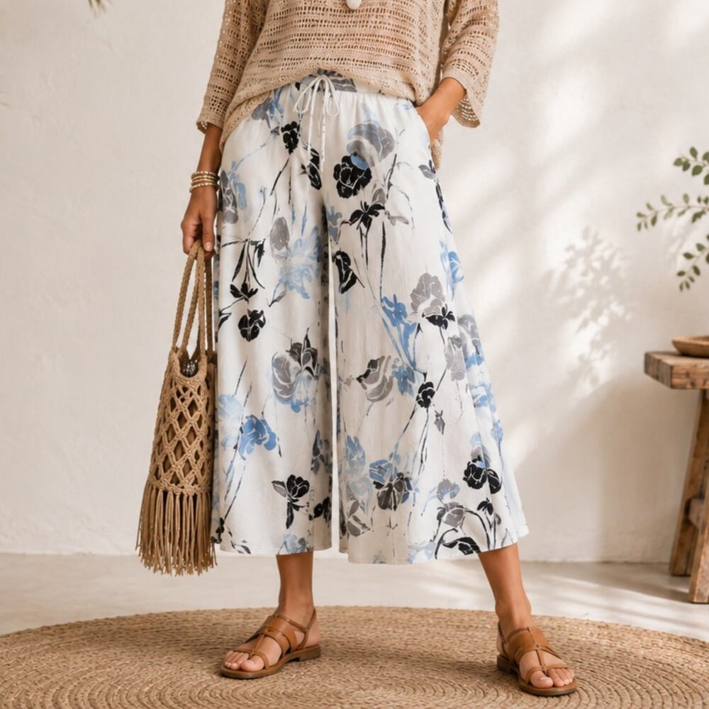 Free People Wide Leg Cropped Pants Women's Size 4 Coastal Beach Boho Casual